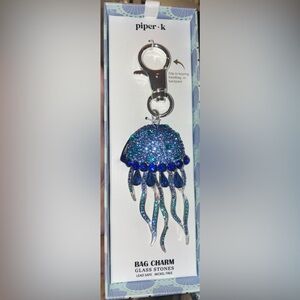 PIPER K Blue Ombré Crystal-Studded Jellyfish or Squid Bag Charm Keychain NEW NWT